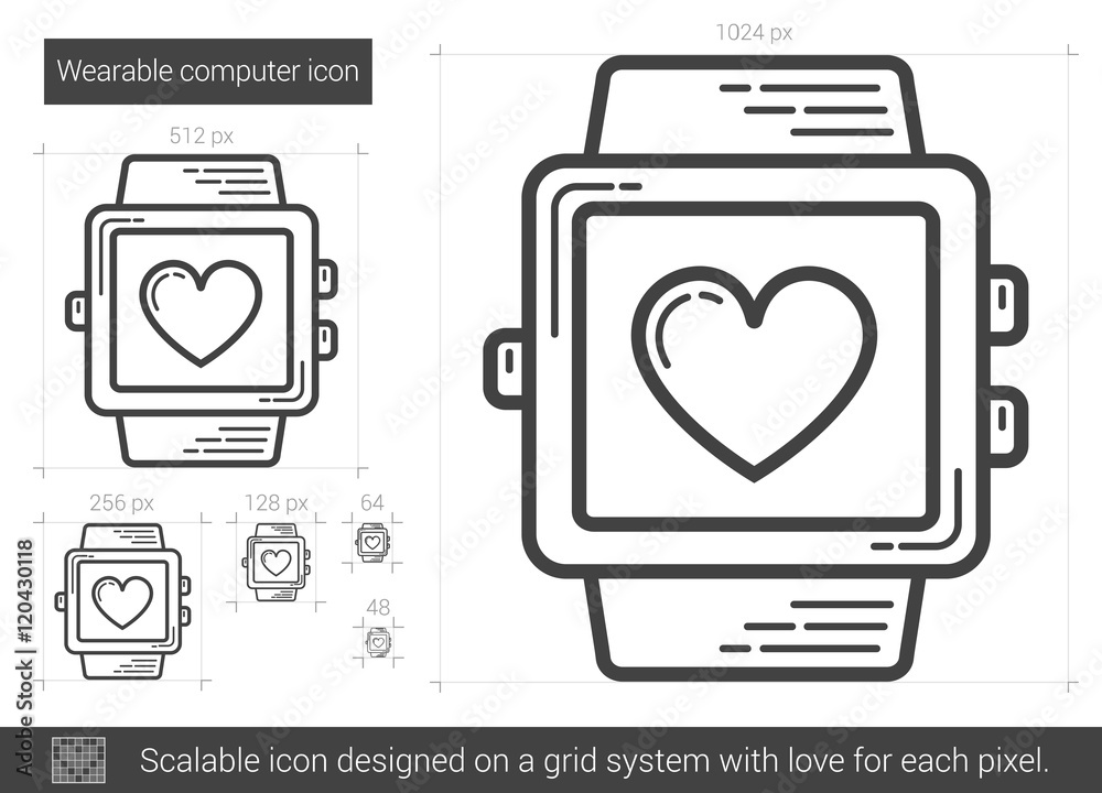 Sticker wearable computer line icon.