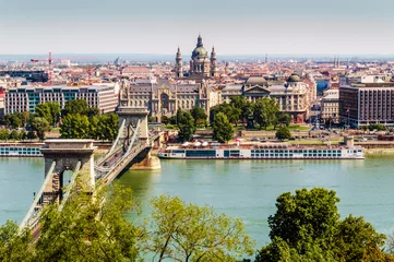 Rideaux velours Széchenyi lánchíd Vue panoramique du pont à chaînes Szechenyi Budapest, Hongrie