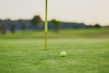 Closeup of golf ball on green