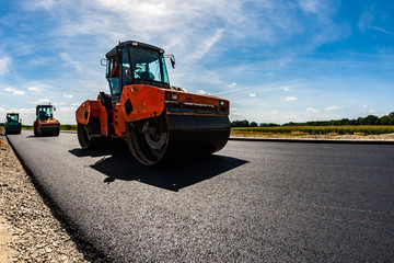 Road roller working on the construction site