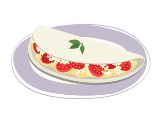 Tapioca filled with cheese and cherry tomato on a plate