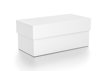 White horizontal rectangle blank box with cover from top side angle.