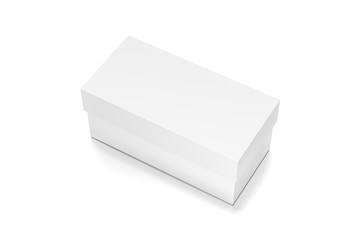 White horizontal rectangle blank box with cover from top side closeup angle.
