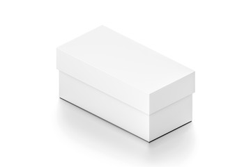 White horizontal rectangle blank box with cover from isometric angle.