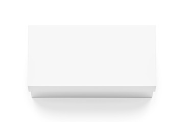 White horizontal rectangle blank box with cover from top angle.