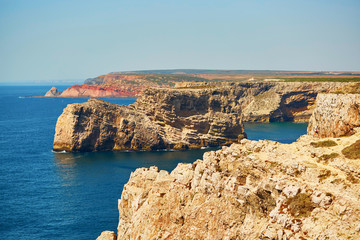 Fototapeta na wymiar Scenic landscape of rocky coastline in Algarve region