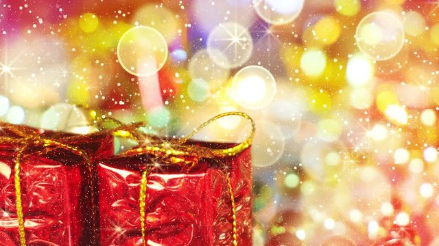 Christmas gift boxes and golden light loopable background