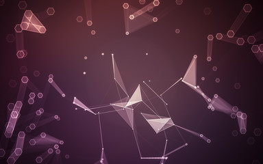 Abstract polygonal space low poly dark background, 3d rendering