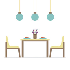Fototapeta na wymiar Flat Design Interior Dining Room Vector Illustration