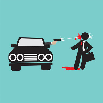 Assassination Shooting From The Car Vector Illustration