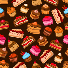 Chocolate cake and cupcake seamless pattern