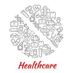 Fototapeta premium Pill symbol made up of medical sketch icons