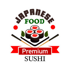 Japanese sushi rolls with chopsticks symbol