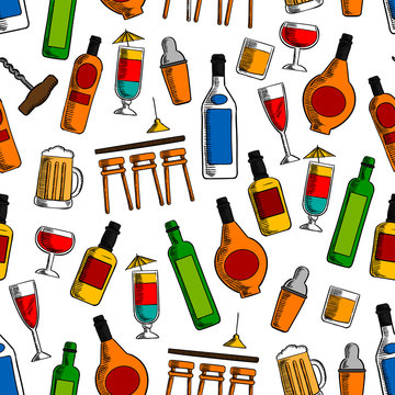 Bar cocktails and alcohol drinks seamless pattern
