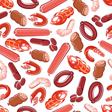 Seamless meat sausages pattern for food design