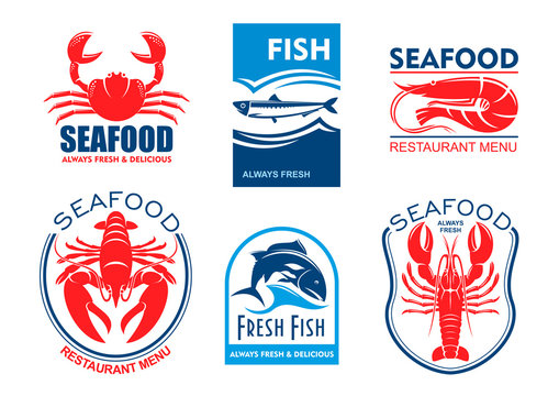 Seafood icons. Fresh fish restaurant menu