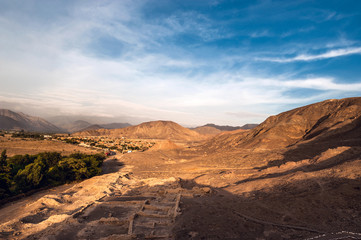 Cahuachi archaeological site in the in the desert of Nazca 