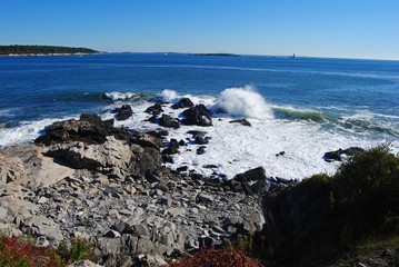 Fototapeta na wymiar Rocky coastline of Cape Elizabeth in Portland, Maine, USA.