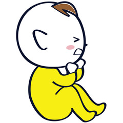 泣く赤ちゃん　黄色のベビー服　横向き