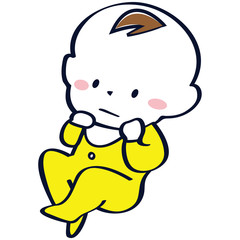 不満な赤ちゃん　黄色のベビー服