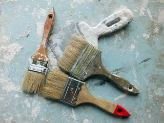 Brushes & spatula. Painter tools ready to use