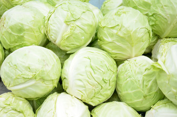 Fototapeta premium Green cabbages in a supermarket