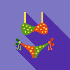 Female swimsuit icon in flat style isolated with long shadow vector illustration