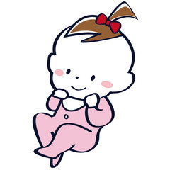 ほほ笑むピンクベビー服を着た女の子の赤ちゃん