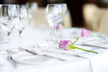 Beautiful table set for some festive event, party or wedding