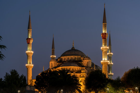 Evening at Blue Mosque in Istanbul, Turkey 