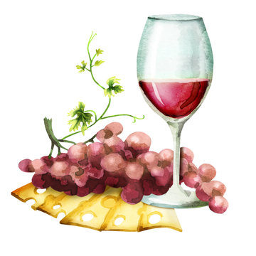 Wine, cheese and red grapes