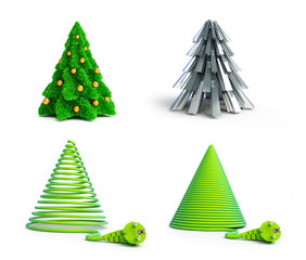 set of Christmas trees. 3d Illustrations on a white background