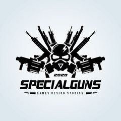 Game logo, Skull and gas mask logo,Gun logo with skull and dark concept.