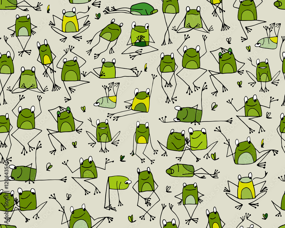 Poster funny frogs pattern, sketch for your design