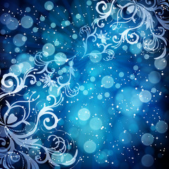 Abstract floral pattern on a blue background, made of transparen