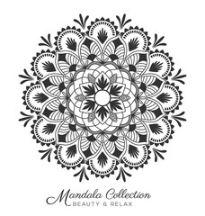Tibetan mandala decorative ornament design for coloring page, greeting card, invitation, tattoo, yoga and spa symbol. Vector illustration