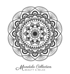 Tibetan mandala decorative ornament design for coloring page, greeting card, invitation, tattoo, yoga and spa symbol. Vector illustration