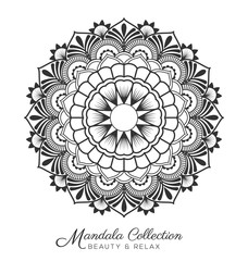 Tibetan mandala decorative ornament design for coloring page, greeting card, invitation, tattoo, yoga and spa symbol. Vector illustration