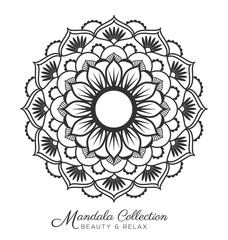 Tibetan mandala decorative ornament design for coloring page, greeting card, invitation, tattoo, yoga and spa symbol. Vector illustration