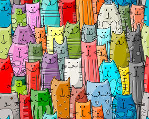 Cotton fabric Funny cats family, seamless pattern for your design
