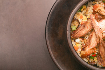 Top view of fried rice in a bowl