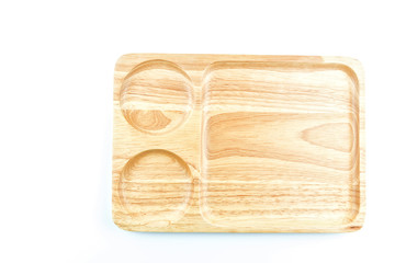 Top view : wooden tray isolated on white background.