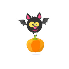Bat with pumpkin on a white background