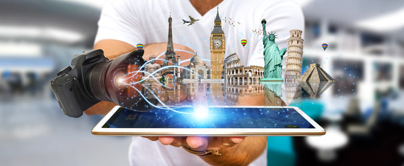 Man traveling the world with his digital camera