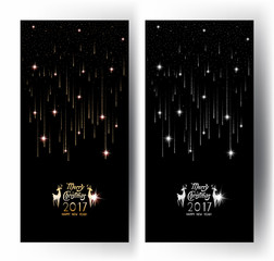 Holiday banners with abstract falling stars. Merry christmas and Happy New Year greeting cards