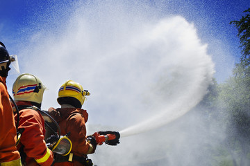 Firefighter during training