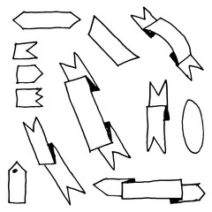 Doodle ribbon banner drawn by hand.vector illustration