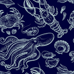 Seamless pattern with marine animals.