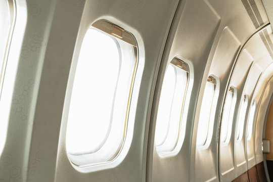 window airplane and empty white window blank isolated on white b