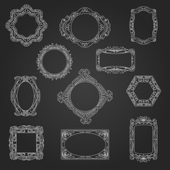 Decorative picture frames and borders in chalkboard sketch style vector illustration